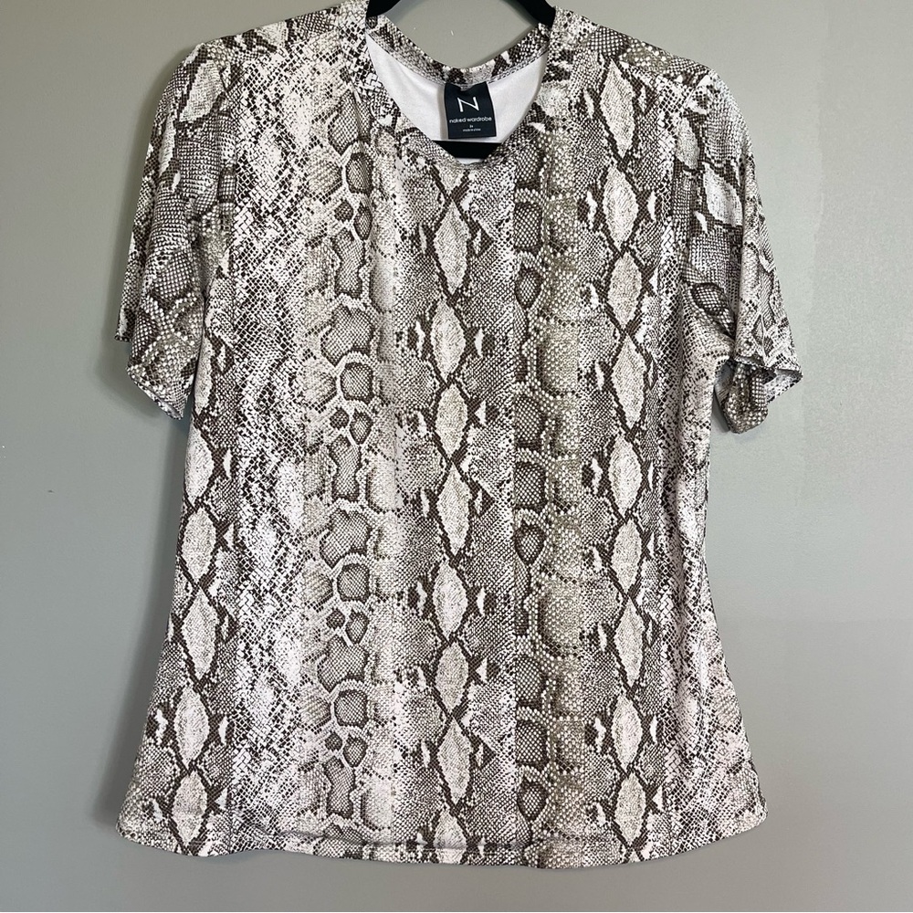 Naked Wardrobe Snakeskin Top Size 2X Short Sleeve Stretch Y2K Casual Animal